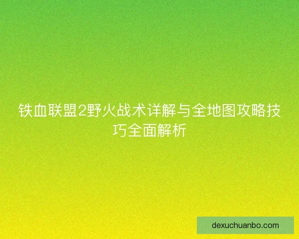 铁血联盟2野火战术详解与全地图攻略技巧全面解析
